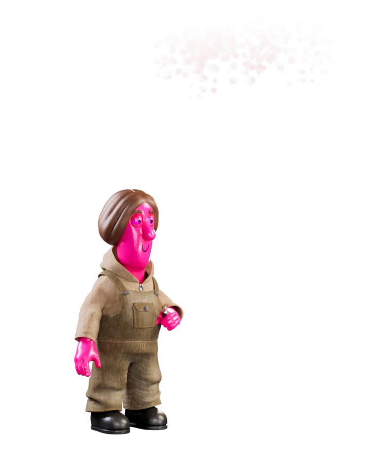 Rita blowing a pink cloud.
